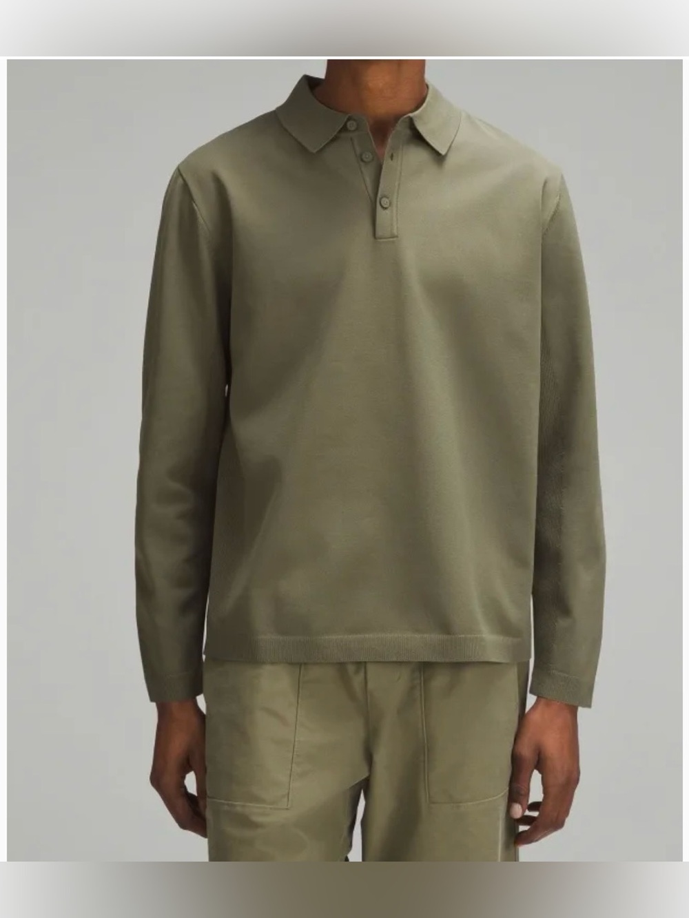 Men's Lululemon Lightweight Olive Green Long Sleeve Knit Polo Shirt, Size XL